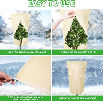 2 Pack 72"x47" Winter Plant Cover Freeze Protection, 3 oz/yd² Warm Shrub Cover with Zipper Drawstring, Frost Cloth Tree Cover for Fruit Tree Potted Plants Garden Cold Weather Protector