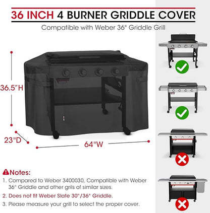Unicook Griddle Cover Compatible with Weber 36" Rust-Resistant Griddle, Compared to Weber 3400030, Heavy Duty Waterproof 4 Burner Flat Top Grill Cover with Hood, 64 Inch Outdoor BBQ Protector, Black