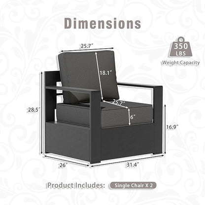Aluminum Patio Chair - Outdoor Chair with 6" Thick Water-insistant Cushions, All-Weather Use Frame, Removable Cover, Ideal for Garden, Poolside (Grey)
