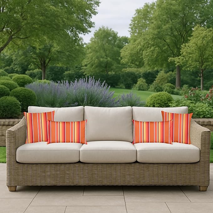 RSH DECOR: Sunbrella Pillow Covers Set of 4 | Covers Only - 26" x 16" | Outdoor Lumbar Pillow Covers Crafted with Sunbrella Performance Fabric | Dolce Mango