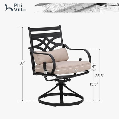 PHI VILLA Patio Dining Chairs Set of 2, Outdoor Swivel Chairs with Cushion and Pillow for Garden Lawn and Deck