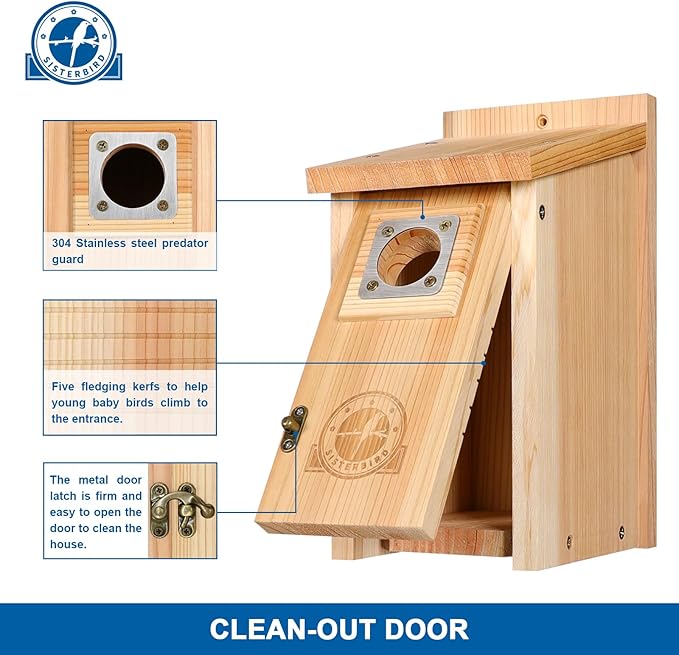 Bird Houses for Outside 1-1/2” Entrance Hole Cedar Birdhouses with Metal Guard Outdoor Bluebird Wren Swallow Finch Asssembly Required