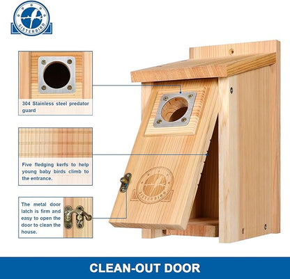 Bird Houses for Outside 1-1/2” Entrance Hole Cedar Birdhouses with Metal Guard Outdoor Bluebird Wren Swallow Finch Asssembly Required