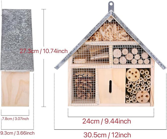 Hanging Bee House Wooden Insect House, Natural Habitat for Beneficial Bees, Bugs, Butterflys, Ladybirds Insect Hotels Garden Yard Home