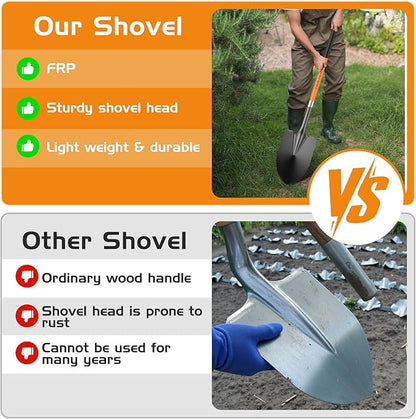 HIGHLIGHT Spade, Heavy Duty Gardening Shovel, Garden Shovel 56 inch for Digging, Round Shovel with D-Handle, for Garden,Beach, Snow, Fiberglass Handel, Orange