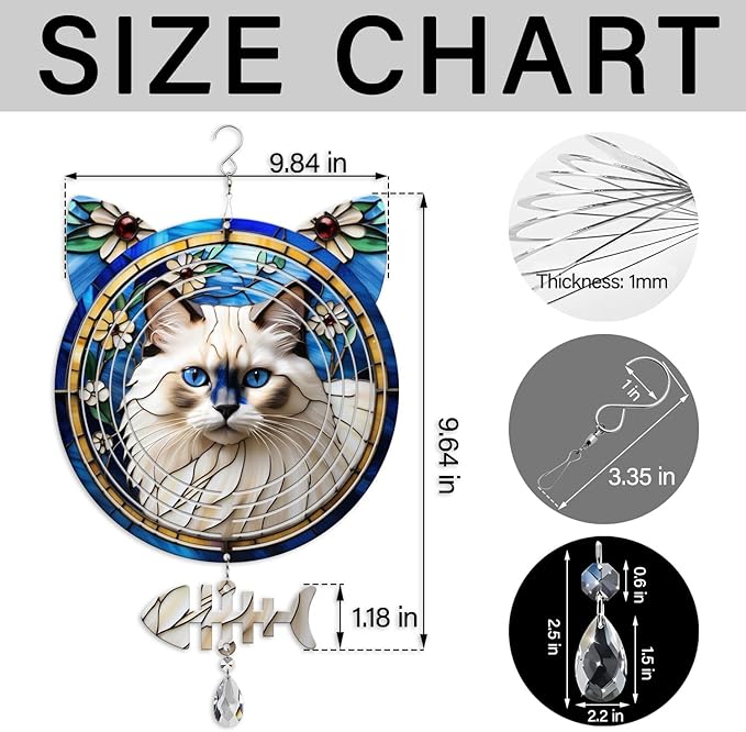 Birman Cat Wind Spinner, Birman Cat Wind Spinner Hanging for Yard and Garden