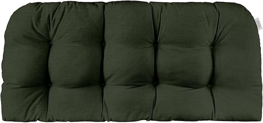 RSH DECOR: Sunbrella Play Tufted Wicker Loveseat Cushion | 41” x 19" | Water and Fade-Resistant Performance Fabric | Outdoor Settee Cushion for Patio Furniture | Play Jungle