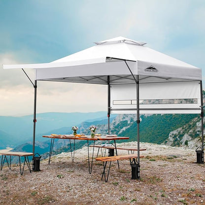EAGLE PEAK 17x10 Pop up Gazebo Canopy Tent Outdoor Instant Canopy Shelter with Adjustable Dual Half Awnings (White)