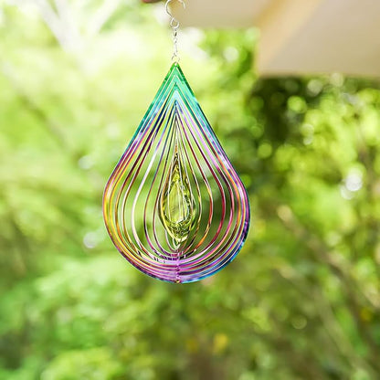 Wind Spinners Outdoor, 3D Water Droplet, Gradient Multicolor, 12 inches Stainless Steel Metal, Hanging Wind Spinners, Garden, Yard Décor, Outside, Gifts for Women Mom Wife