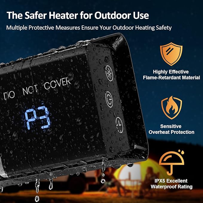 Outdoor Heaters for Patio, Patio Heater with Remote,3 Heat Level&24H Timer, IP65, Overheat Protection, Wall Mount/Tripod, Infrared Electric Patio Heaters for Outdoor Use, Garage, Porch, Indoor