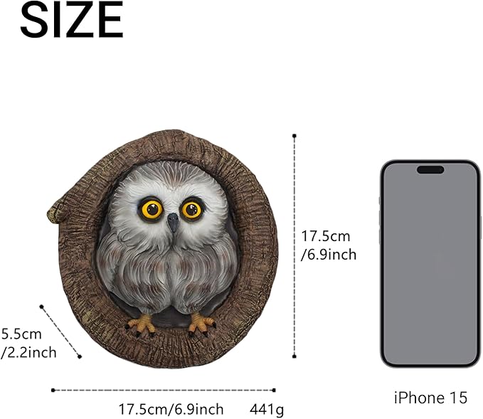 Baby Owl Resin Tree Faces, Whimsical Halloween Decorations Outdoor Owl Hugger Sculpture, Garden Ornament for Yard Lawn Patio Porch, Tree Decor Unique Garden Gift, Durable Waterproof Resin Statue