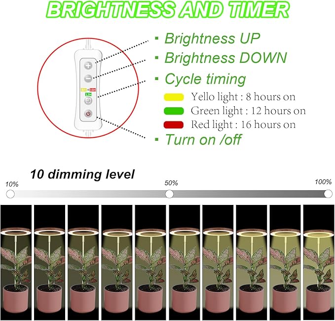 yadoker Plant Grow Light, LED Growing Light Full Spectrum for Indoor Plants,Height Adjustable, Automatic Timer, 5V Low Safe Voltage,Idea for Small Plant Light