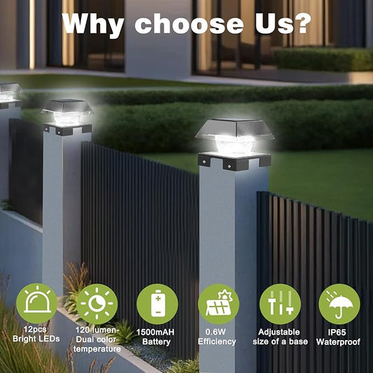 INDARUN 4x4 Post Solar Lights, Fence Deck Post Solar Outdoor Lights Fit 4x4 5x5 6x6 Wood Posts/4x4 Vinyl Posts Caps, Cold White & Warm White, 120 Lumen, for Patio Porch Garden Landscape Lighting