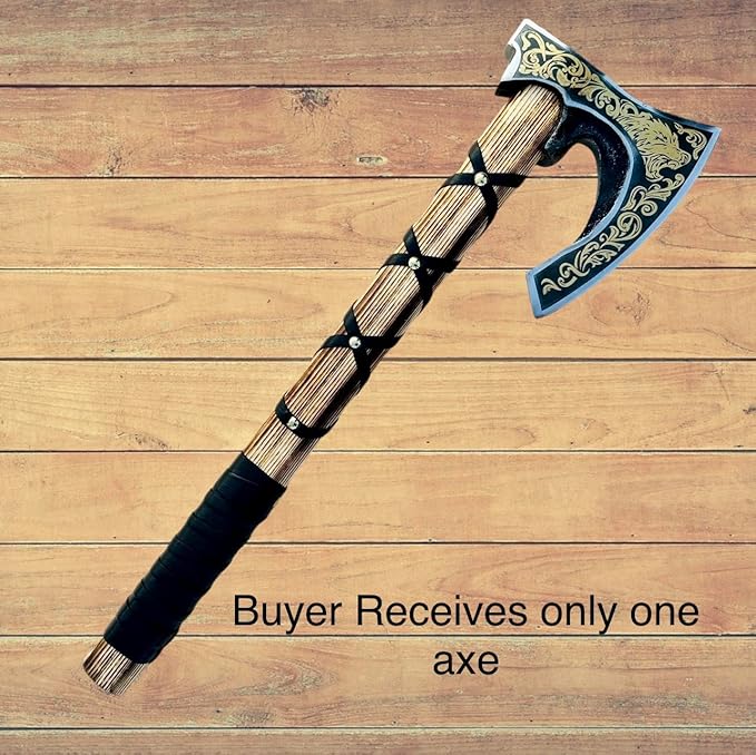 AX-7004 Custom Gift Forged Carbon Steel Viking Axe with Rose Wood Shaft, Viking Bearded Camping Axe