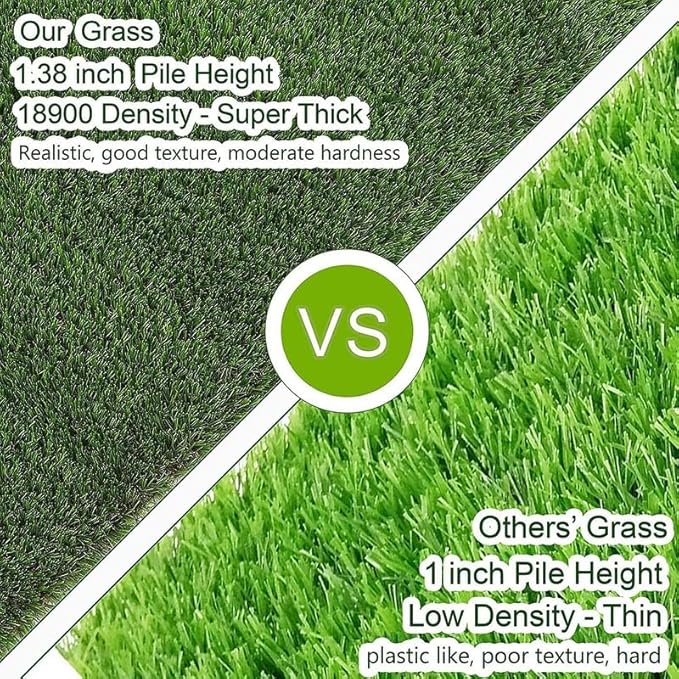 Artificial Grass Turf 14FTx21FT, 1.38" Pile Height Realistic Synthetic Grass, Indoor Outdoor Pet Faux Grass Astro Rug Carpet for Garden Backyard Patio Balcony