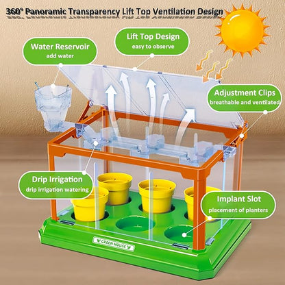 Kids Gardening Kit Greenhouse Growing Terrarium Kit Plant Growing Set Discovery Educational Gardening Gift for Boy & Girl