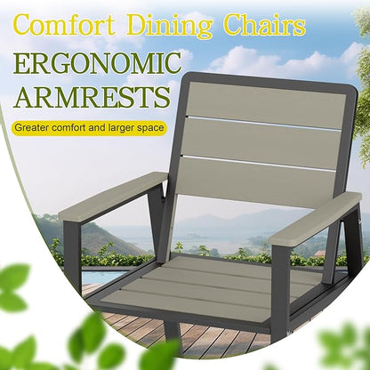 7-Piece Patio Dining Set with 11 FT Curvy Cantilever Umbrella, HDPE Tabletop & Aluminum Frame All-Weather Outdoor Furniture for Garden, Backyard, Poolside, Gray