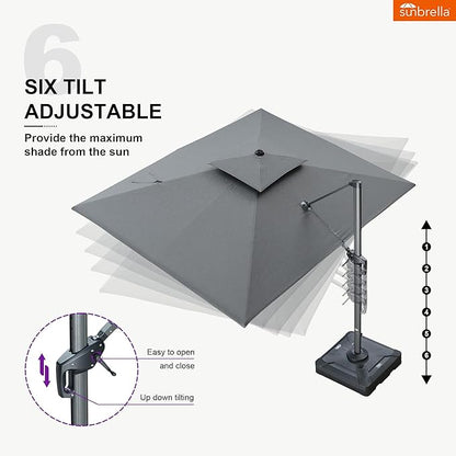 PURPLE LEAF 9' X 12' Sunbrella Patio Umbrella Cantilever Outdoor Double Top Large Rectangle Umbrella Heavy Duty 360° Rotation Offset Hanging Umbrella for Garden Deck Pool Backyard Cast Slate