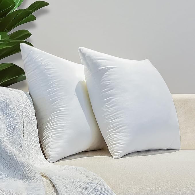 22x22 Inch Outdoor Throw Pillow Inserts, Pack of 2 - Premium Large Water-Resistant Decorative Pillows Stuffer for Sofas, Chairs,Patio Furniture, Porch Swing- White