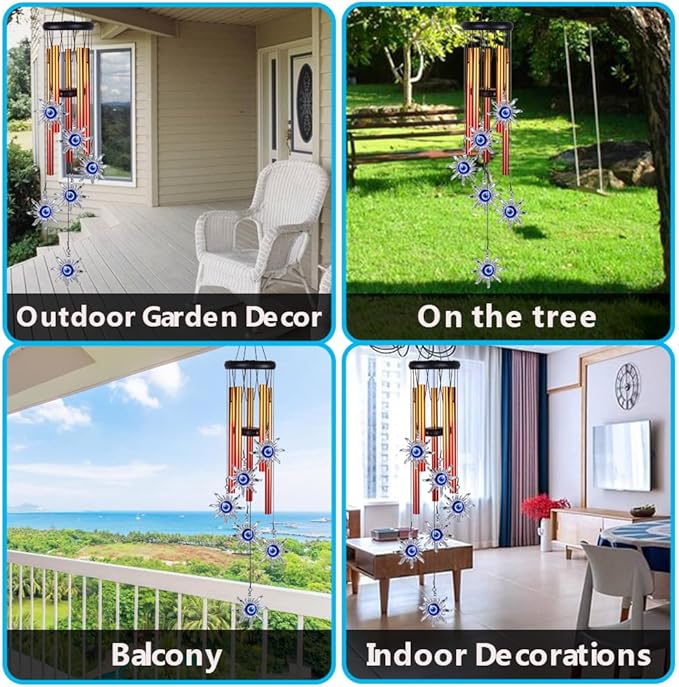 Blue Evil Eye Sun Wind Chimes Outdoor Decor, Mobile Sun Evil Eye Wind Catcher, Evil Eye Sun Wind Bells, Sun Blue Evil Eye Amulet Wind Chimes for Home, Gift for Mom, Balcony, Patio, Garden Decoration