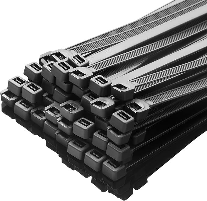 XINGO 10 Inch Black Zip Ties Heavy Duty 100 Pack, 120 LBS Tensile Strength, Premium Nylon Cable Wire Ties, Self-locking Plastic Ties for Indoor and Outdoor Use