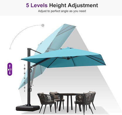 PURPLE LEAF 9' X 12' Rectangle Patio Umbrella Large Cantilever Outdoor Aluminum Offset Umbrella with 360-degree Rotation for Garden Deck Backyard Pool, Turquiose Blue