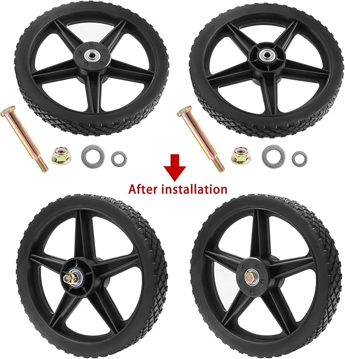 Parts Camp 16" Lawn Mower Wheels 16 x 1.75'' Spoked Plastic Wheel and Tire For Garden cart/Pressure Washer/Generator/Wheelbarrow/Trolley/Dolly Wheel/Push Mowers/Hand truck tires(Set of 2)