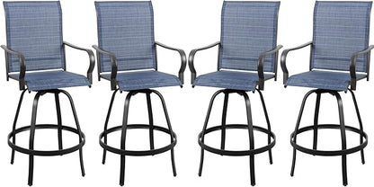 Vongrasig 4 Piece Patio Swivel Bar Chairs, All Weather Metal Textile High Swivel Bar Stools Chairs, Outdoor High Top Bistro Set for Backyard, Lawn Garden, Balcony, Denim Blue