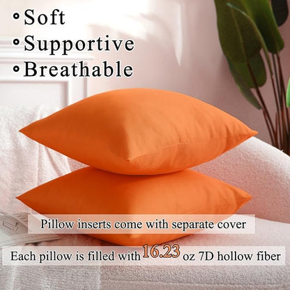 18" x 18" Throw Pillows, Outdoor Waterproof Pillows with Inserts, Square Decorative Pillows for Patio Furniture Garden Couch Sofa Home(Orange, Set of 4)