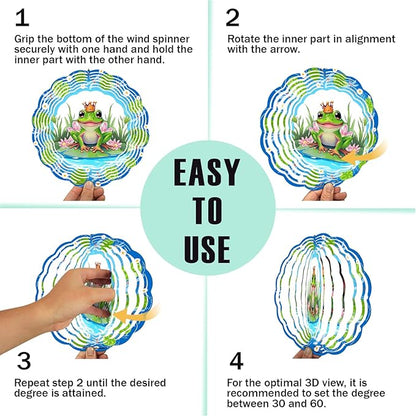 Frog Wind Spinner, 3D Hanging Stainless Steel Garden Spinner, Wind Spinner Hanging for Outdoor & Indoor Décor, Unique Gifts for Yard Garden Decoration or Patio Décor (Frog)