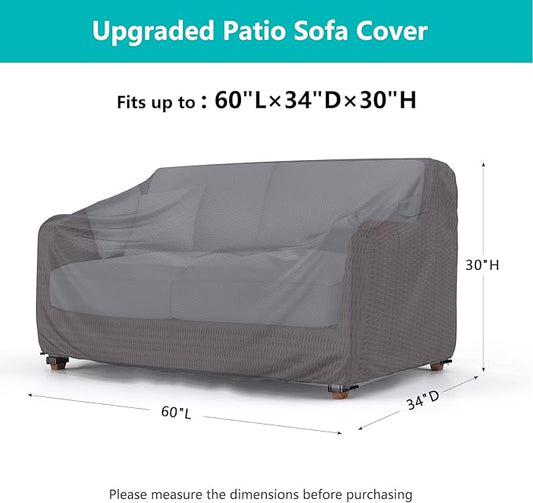 Patio Sofa Cover Waterproof - Heavy Duty 2-Seater Outdoor Couch Cover, Patio Furniture Covers with Air Vent and Handles, 60" L ×34" D×30" H, Gray