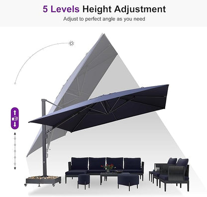 PURPLE LEAF 13 FT Square Patio Umbrella Large Outdoor Aluminum Offset Umbrella with 360-degree Rotation Cantilever Umbrella for Garden Deck Backyard Pool Navy Blue
