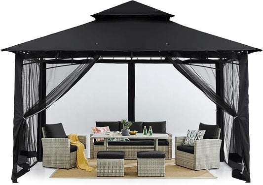 MASTERCANOPY Outdoor Garden Gazebo for Patios with Stable Steel Frame and Netting Walls (11x11,Black)