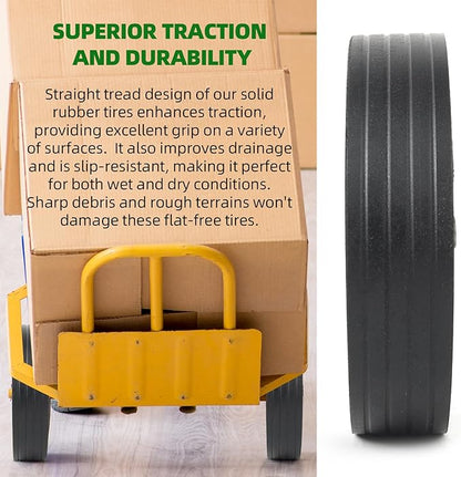 AR-PRO (2-Pack) 10"x2.2" Flat Free Solid Rubber Replacement Tires – 10 Inch Solid Wheels for Hand Trucks, Dollies, Utility Carts, and Wheelbarrows with 2.2" Offset and 5/8" Axle Hole