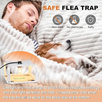 Qualirey 4 Packs Flea Traps for Inside Your Home with 8 Sticky Disc 12 Bulbs 4 Electric Wires, Pest Insects Killer Bed Bug with Light for Indoor Safe to Pets(Square Flea Trap,White)