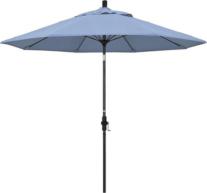 California Umbrella 9' Round Aluminum Pole Fiberglass Rib Market Umbrella, Crank Lift, Collar Tilt, Black Pole, Sunbrella Spectrum Mist