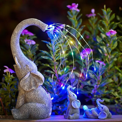 Qeeman Elephant Statues for Garden Decor: Outdoor Sculptures for Lawn Ornaments - Porch Patio Balcony Front Yard Birthday Gifts for Mom Grandma Women