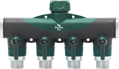 Garden Hose Splitter 4 Way - Heavy Duty Water Hose Manifold with Shut-Off Valves - Outdoor Faucet Divider and Spigot Connector for Garden, Lawn, or Patio Use - Durable Brass Pipe Splitter - Classic