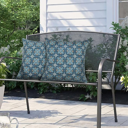 Magpie Fabrics Pack of 2 Indoor Outdoor Waterproof Throw Pillow Covers 18 x 18 Inch, Decorative Pillowcase Shell Cushion Sham for Garden Patio Tent Balcony Couch Sofa(Morgan Medal Print)