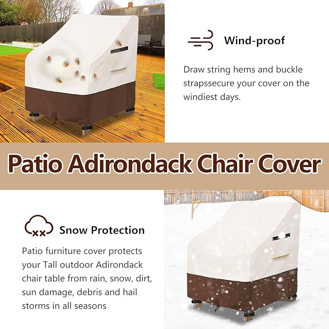 Adirondack Chair Covers 2 Pack,Waterproof Heavy Duty Patio Furniture Cover for Outdoor Chair Size 32 W x 35 D x 36 H inches,Beige & Brown