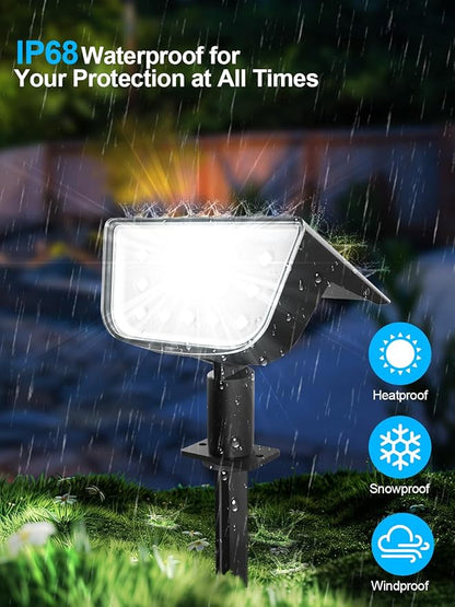 Solar Spot Lights Outdoor, Ultra Bright Solar Garden Lights Cool White, IP68 Waterproof Landscape Spotlights, 800LM 6500K for Yard Garden Wall Driveway, 4 Pack