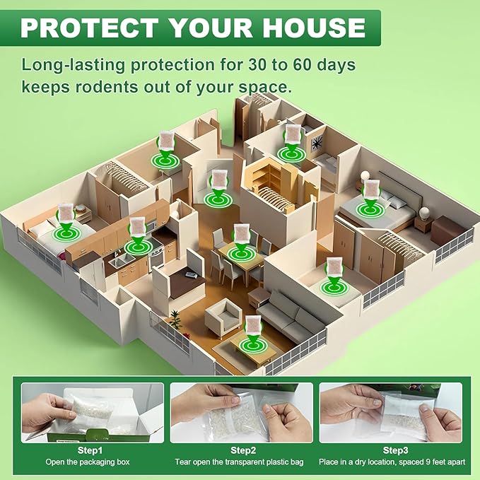 15 Pack Mouse Repellent Pouches, Natural Peppermint Oil Rodent Repellent Pouches for Mice, Squirrel, Rats, Roaches, Ant, Spiders and Other Pests, Indoor & Outdoor Use