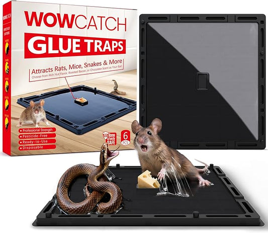Jumbo Rat & Mouse Glue Traps - 6 Pack Large Heavy Duty Sticky Traps Indoor for Home, Extra Strong Adhesive Plastic Tray for Snakes, Non-Toxic Pest Control for House & Garage, Large Size