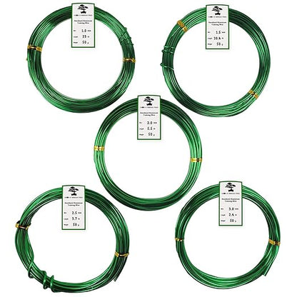 Aluminum Floral/Plant/Bonsai Tree Wire 5-Size Starter Set with Canvas Bag - 1.0mm, 1.5mm, 2.0mm, 2.5mm, 3.0mm (147 feet Total) - Choose Your Color (5 Sizes, Green)