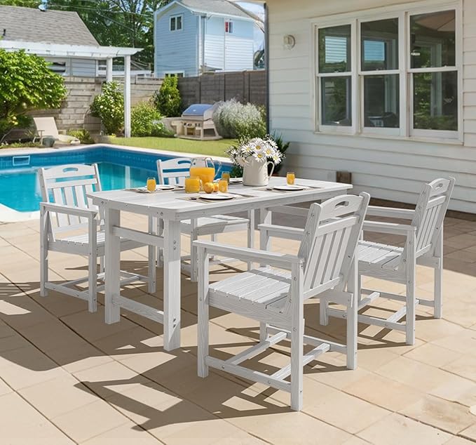 Ciokea Outdoor Patio Dining Chair Set of 2, HDPE Porch Chairs for Dining Table, All-Weather Durable Outdoor Furniture for Backyard, Garden, Lawn & Poolside, White
