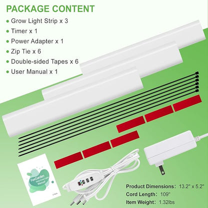 FOXGARDEN Grow Light, Full Spectrum Plant Light Strip for Indoor Plants, 288 LED Bright Grow Lamp with Auto On/Off Timer 4/8/12H, 3 Switch Modes, 10 Dimmable Brightness, 3 Packs