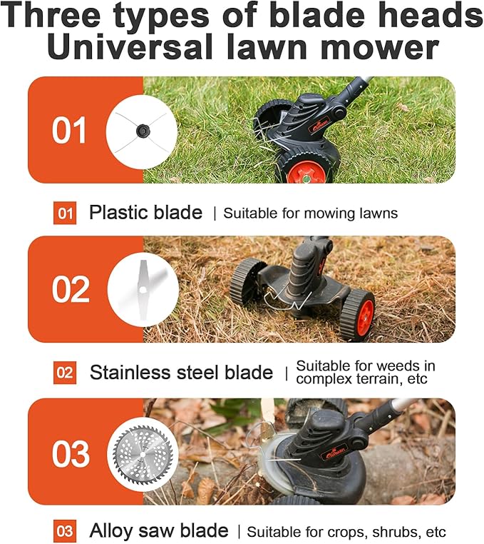 Weed Wacker Eater Cordless Battery Powered Electric Edger Lawn Tool Trimmer String Cordless Whacker Operated Grass Edger Cutter Black-Orange*1 Battery
