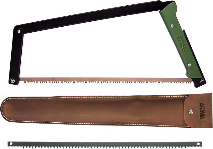 AGAWA - BOREAL24 Backwoods Kit - Includes 24" Folding Saw, Leather Sheath, 24" All-Purpose & 24" Aggressive Saw Blade - For Camping, Hunting & Survival Kit (Black Frame/Green Handle)