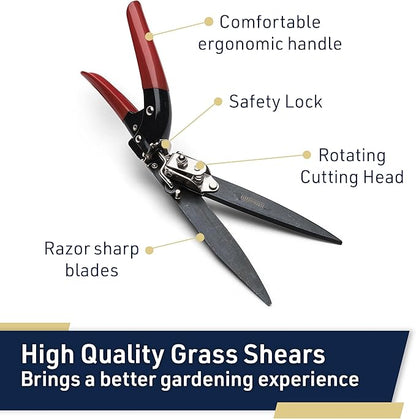 Grass Shears - Garden Clippers with Rotating Handle - Grass Cutter Edging Shears - Hedge Trimmer Garden Shears - Hedge Clippers or Yard Scissors for Outdoor Edges and Hedges by Kings County Tools