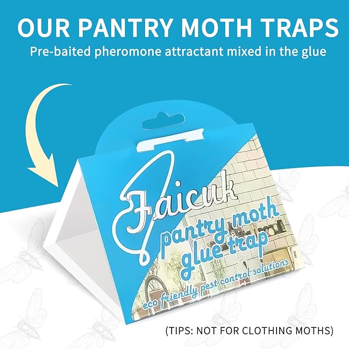 Faicuk Pantry Moth Traps with Pheromone Attractant for Home, Kitchen, and Storeroom Odorless, Insecticide-Free and Non-Toxic (8 Pack)